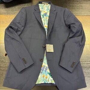 Indochino Navy Textured Blazer Tropical Bird Pineapple Lined Made to Measure Men